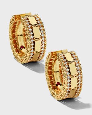 18K Yellow Gold Deco Diamond Edge Earrings, 20mm