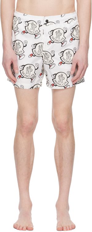 Moncler White Printed Swim Shorts