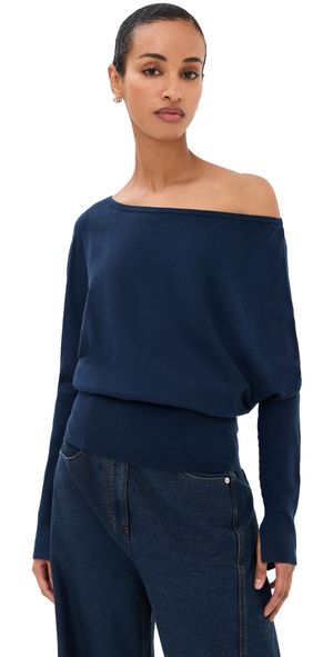 SIMKHAI Lavina Draped Off Shoulder Sweater Black M