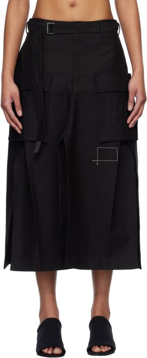 sacai Black WTAPS Edition Cotton Back Satin Midi Skirt