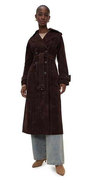 Avec Les Filles Faux Suede Maxi Trench Coat Chocolate XS