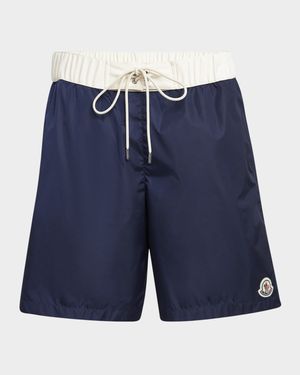 Men's Nylon Contrast-Band Swim Shorts