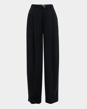 Drop-Waist Pleated Crepe Trousers