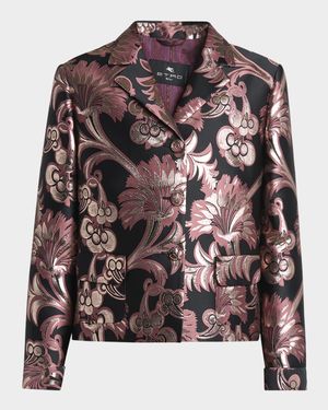 Metallic Jacquard Single-Breasted Blazer