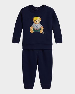 Boy's Magic Fleece Polo Bear Sweatshirt & Pants Set, Size 6M-24M
