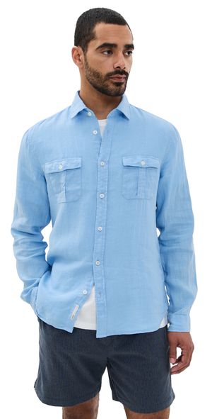 Onia Garment Dye Linen Standard Fit Shirt Light Blue XXL