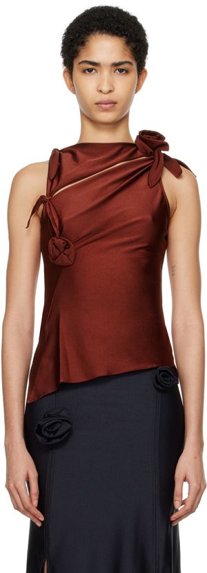 Coperni Burgundy Asymmetric Flower Tank Top