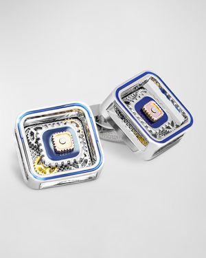 Men's Blue Enamel Mechanical Maxi Gear Cufflinks