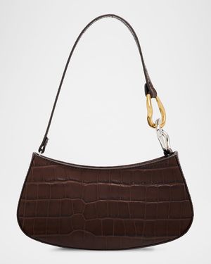 Ollie Croc-Embossed Leather Shoulder Bag