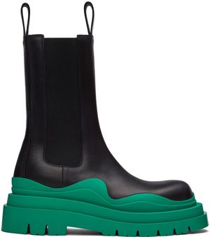 Bottega Veneta Black & Green Tire Chelsea Boots