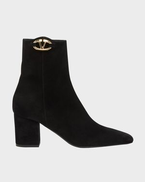 VLogo Leather Block-Heel Ankle Boots