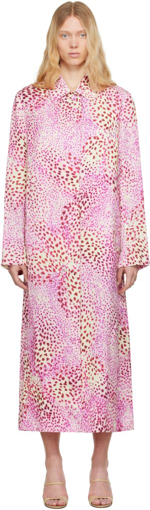 Dries Van Noten Pink Printed Jacquard Mac Coat