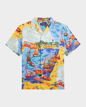 Boy's Italian Riviera-Printed Button Down Shirt, Size S-XL