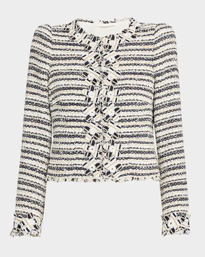 Petal-Applique Striped Tweed Jacket