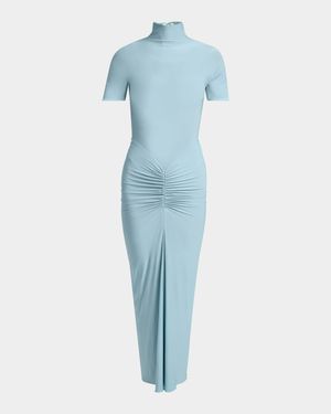 Mock Neck Draped Midi Dress