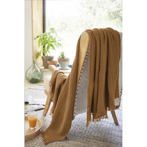 L'effet Papillon - Plaid en coton pur - Taille 130x160 cm - Marron