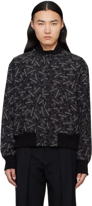 Balmain Blouson aviateur noir à logos imprimés