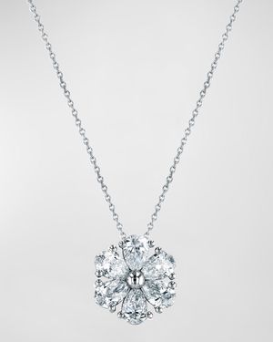 18K Gold Pear-Shaped Diamond Floral Pendant 16" Necklace, 3.00tcw