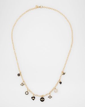 14K Yellow Gold Black and White Enamel Charm Necklace with Diamonds