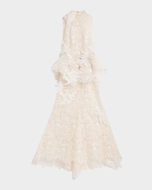 Nomad High-Low Floral Lace Halter Gown