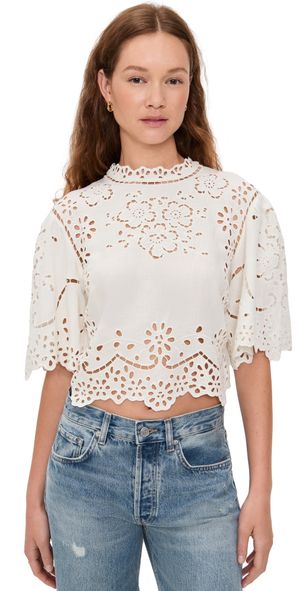 Sea Lula Embroidery Short Sleeve Top White L