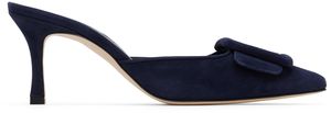 Manolo Blahnik Navy Maysale Mules