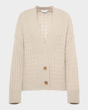 Anna Cashmere Cable-Knit V-Neck Cardigan