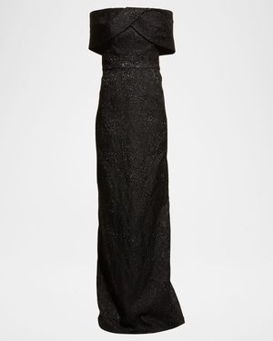 Off-Shoulder Jacquard Column Gown