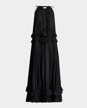 Pleated Drawstring Sleeveless Maxi Dress