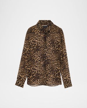 Spotted Silk Button-Down Blouse