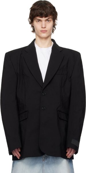 VETEMENTS Black Metalized Wrinkled Single Breasted Blazer