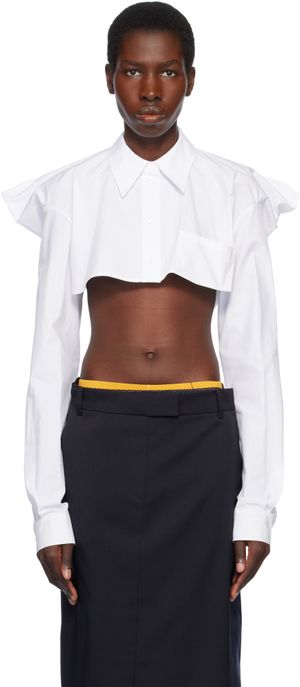 Pushbutton White Squared Back Cropped Shirt