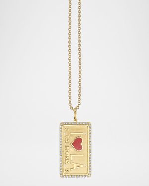 14K LA License Plate Charm on Heavy Tiffany Chain Necklace