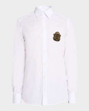 Men's Cotton Heraldic-Patch Button-Down Shirt