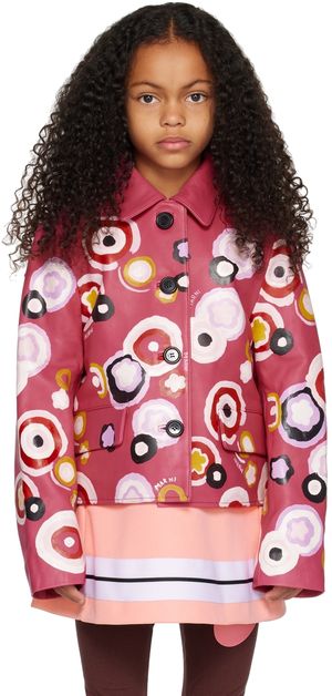 Marni Kids Pink Floral Leather Jacket