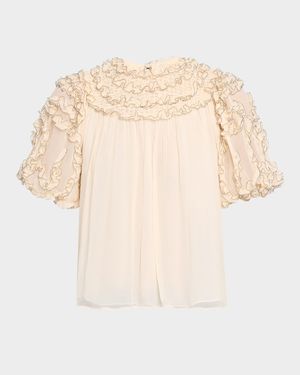 Isolda Short-Sleeve Silk Blouse