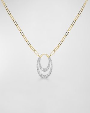 18K Yellow and White Gold Double Vertical Oval Diamond Pendant Necklace