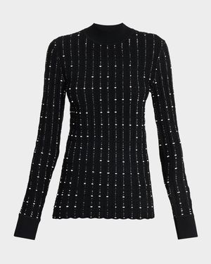 Dotted Stripe Mock-Neck Sweater