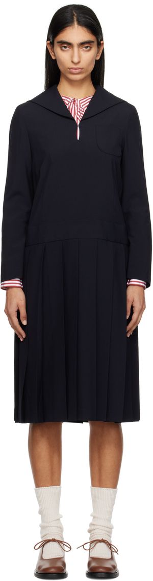 Comme des Garçons Girl Navy Tropical Wool Sailor Midi Dress