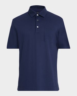 Men's Pique Polo Shirt with Leather-Trim Pocket