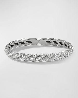 Sculpted Cable Flex Bracelet with Diamonds in 18K White Gold, 7.5mm
