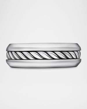 8mm Men's Cable Ring in Silver