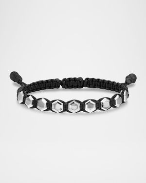 Men's 1-Row Woven Bracelet in Nylon with Silver, 6mm