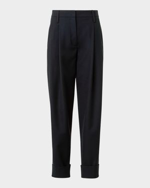Franklyn Pleated Wool Tricotine Tapered-Leg Pants
