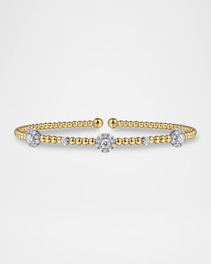 14K White and Yellow Gold Bujukan Diamond Cluster Stations Bangle