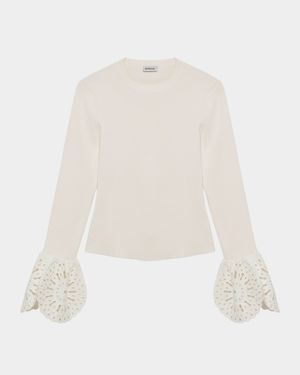 Elyse Long-Sleeve Embroidered Cuff Top