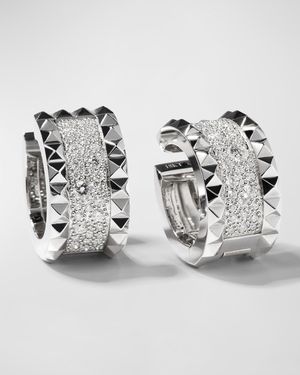 ROCK & DIAMONDS 18K White Gold Huggie Earrings, 0.8"L