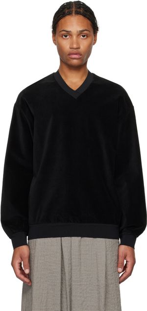 AMOMENTO Black Velvet V-Neck Sweater