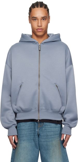 Palm Angels Pull à capuche gris en néoprène à logo incurvé