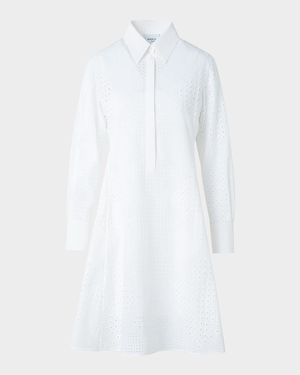 Diamond Eyelet Poplin Long-Sleeve Mini Shirtdress